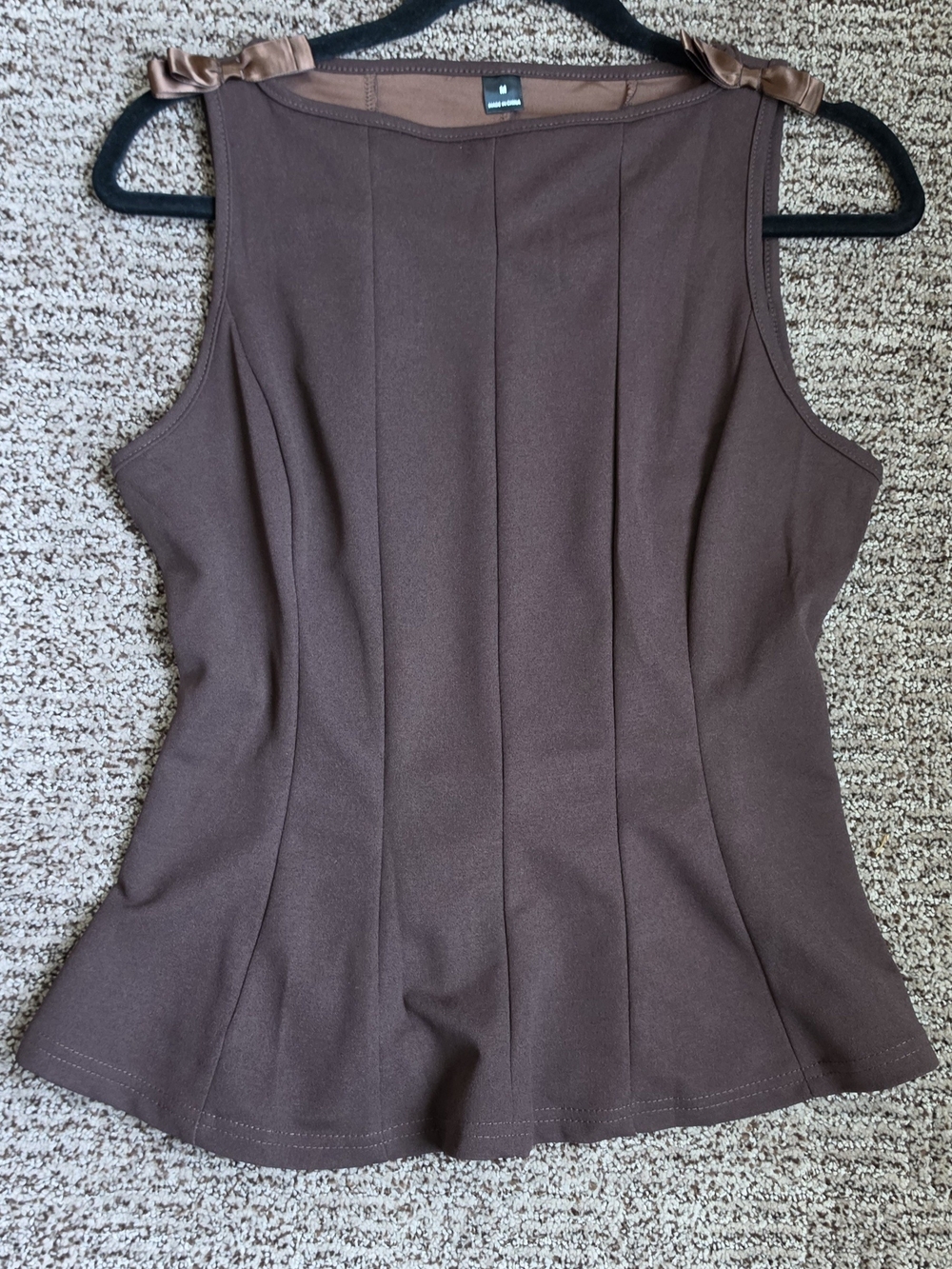 SHEIN Brown Sleeveless Ponte Knit Peplum Shell Top
